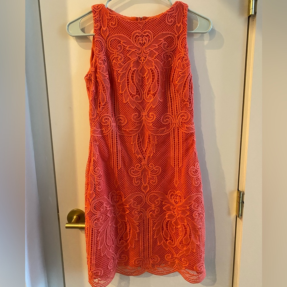 Lauren Ralph Lauren petite coral lace overlay sheath dress